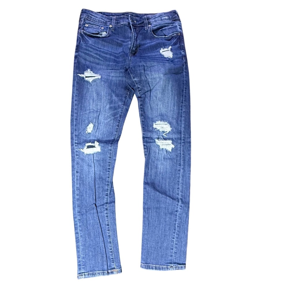 Aeropostale Slim Jeans Distressed Ripped‎ Denim Blue Wash Mens Size 32x34